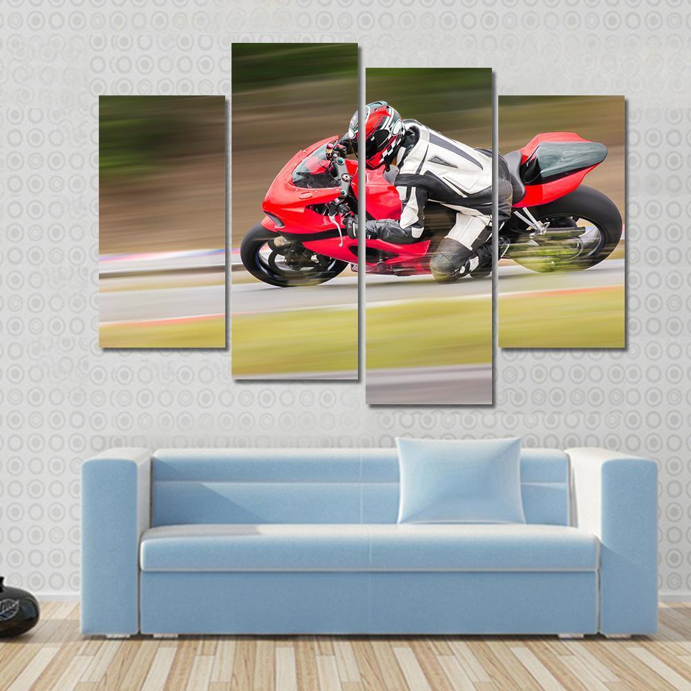 Motorcycle Race On Track Canvas Wall Art-4 Pop-Gallery Wrap-50&quot; x 32&quot;-Tiaracle