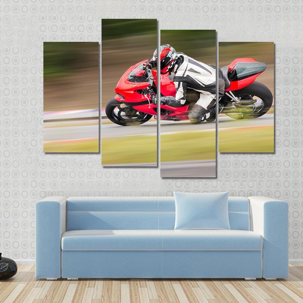 Motorcycle Race On Track Canvas Wall Art-4 Pop-Gallery Wrap-50" x 32"-Tiaracle