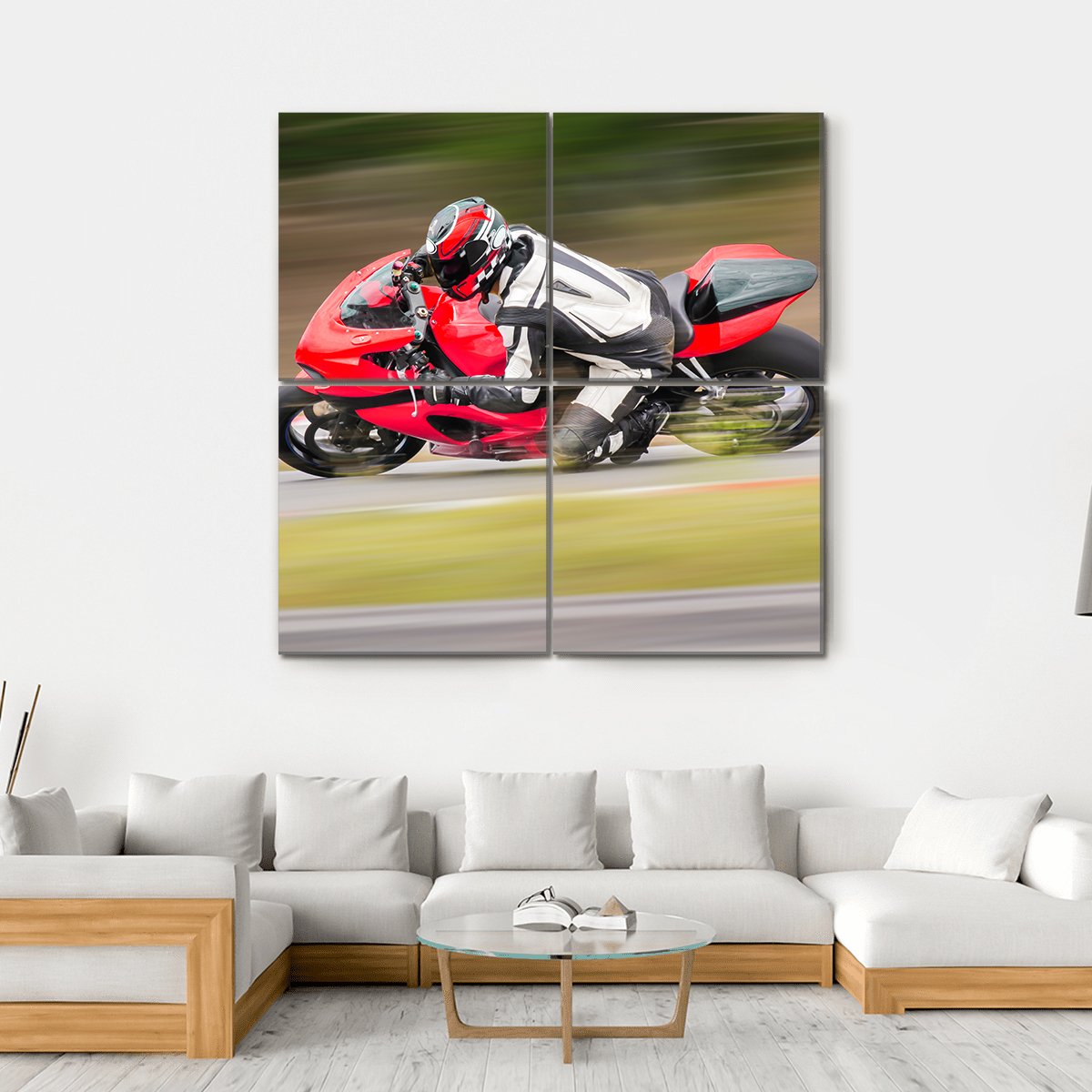 Motorcycle Race On Track Canvas Wall Art-4 Square-Gallery Wrap-17" x 17"-Tiaracle