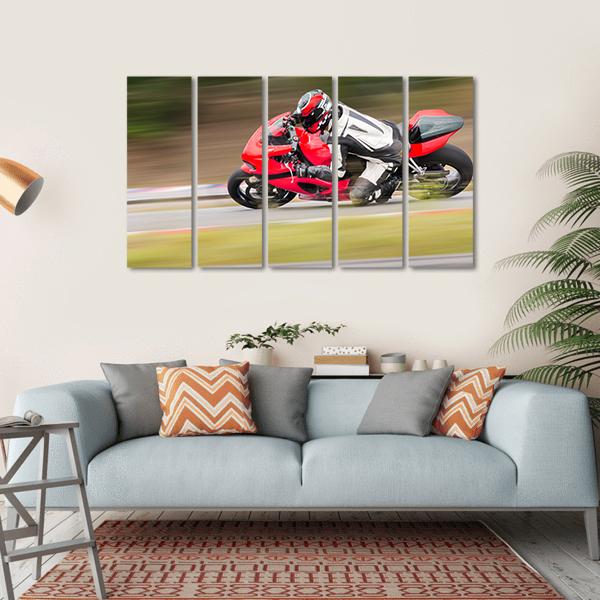 Motorcycle Race On Track Canvas Wall Art-5 Horizontal-Gallery Wrap-22" x 12"-Tiaracle