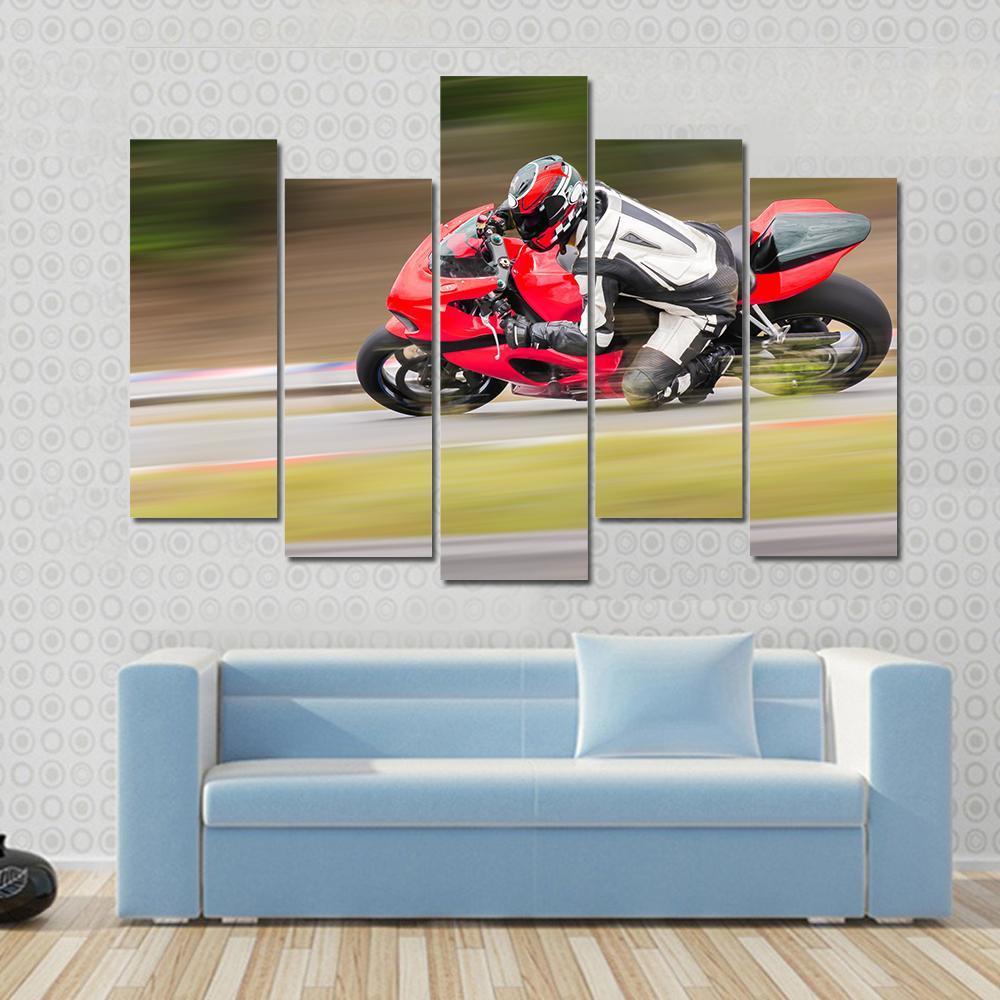 Motorcycle Race On Track Canvas Wall Art-5 Pop-Gallery Wrap-47&quot; x 32&quot;-Tiaracle