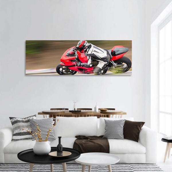 Motorcycle Race On Track Panoramic Canvas Wall Art-1 Piece-36" x 12"-Tiaracle
