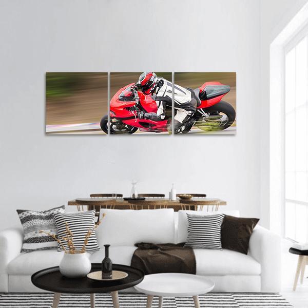 Motorcycle Race On Track Panoramic Canvas Wall Art-3 Piece-25" x 08"-Tiaracle