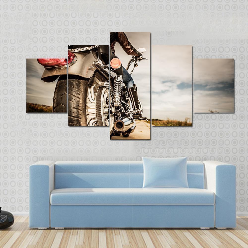 Motorcycle Rear View Canvas Wall Art-5 Star-Gallery Wrap-62" x 32"-Tiaracle