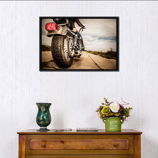 Motorcycle Rear View Canvas Wall Art-1 Piece-Floating Frame-24" x 16"-Tiaracle