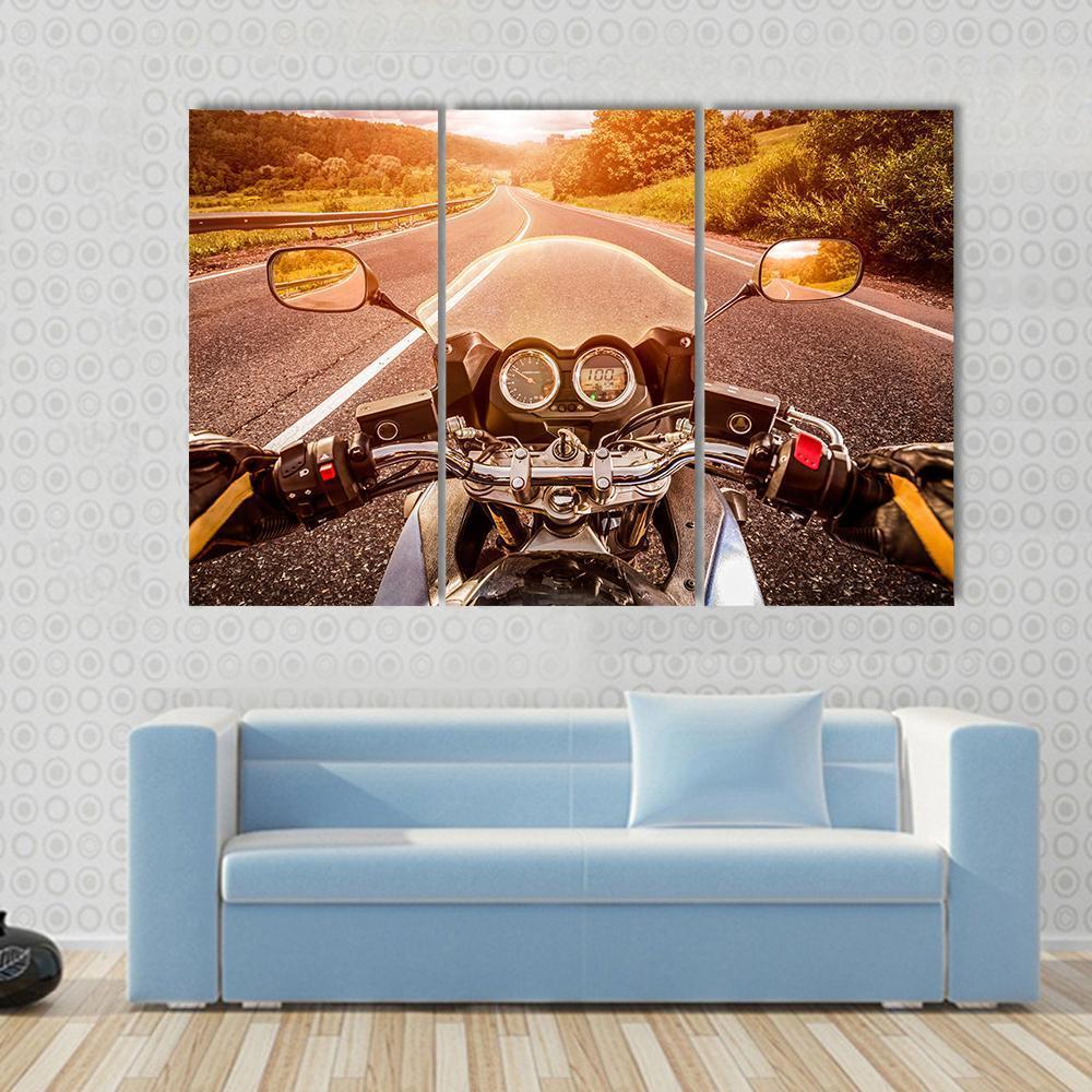 Biker First Person View Canvas Wall Art-3 Horizontal-Gallery Wrap-37" x 24"-Tiaracle