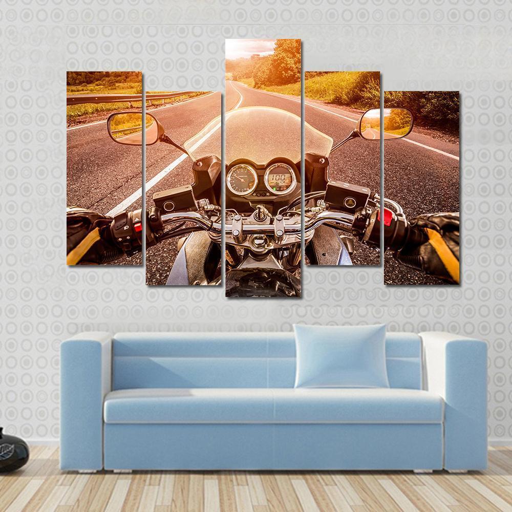 Biker First Person View Canvas Wall Art-5 Pop-Gallery Wrap-47" x 32"-Tiaracle