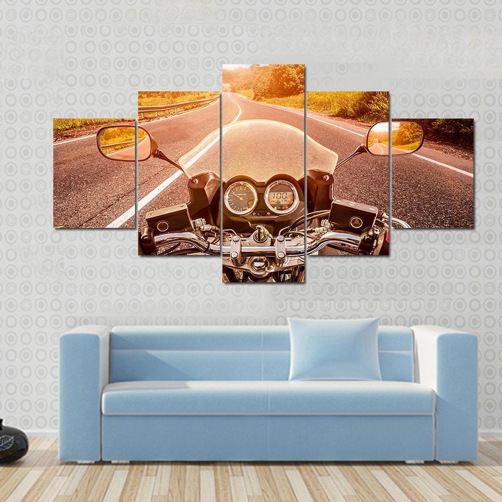Biker First Person View Canvas Wall Art-5 Star-Gallery Wrap-62" x 32"-Tiaracle