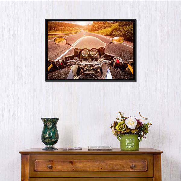 Biker First Person View Canvas Wall Art-1 Piece-Floating Frame-24" x 16"-Tiaracle