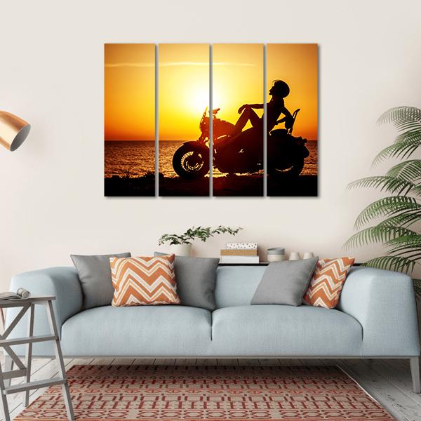 Motorcycle Traveling The World Girl Canvas Wall Art-4 Horizontal-Gallery Wrap-34" x 24"-Tiaracle