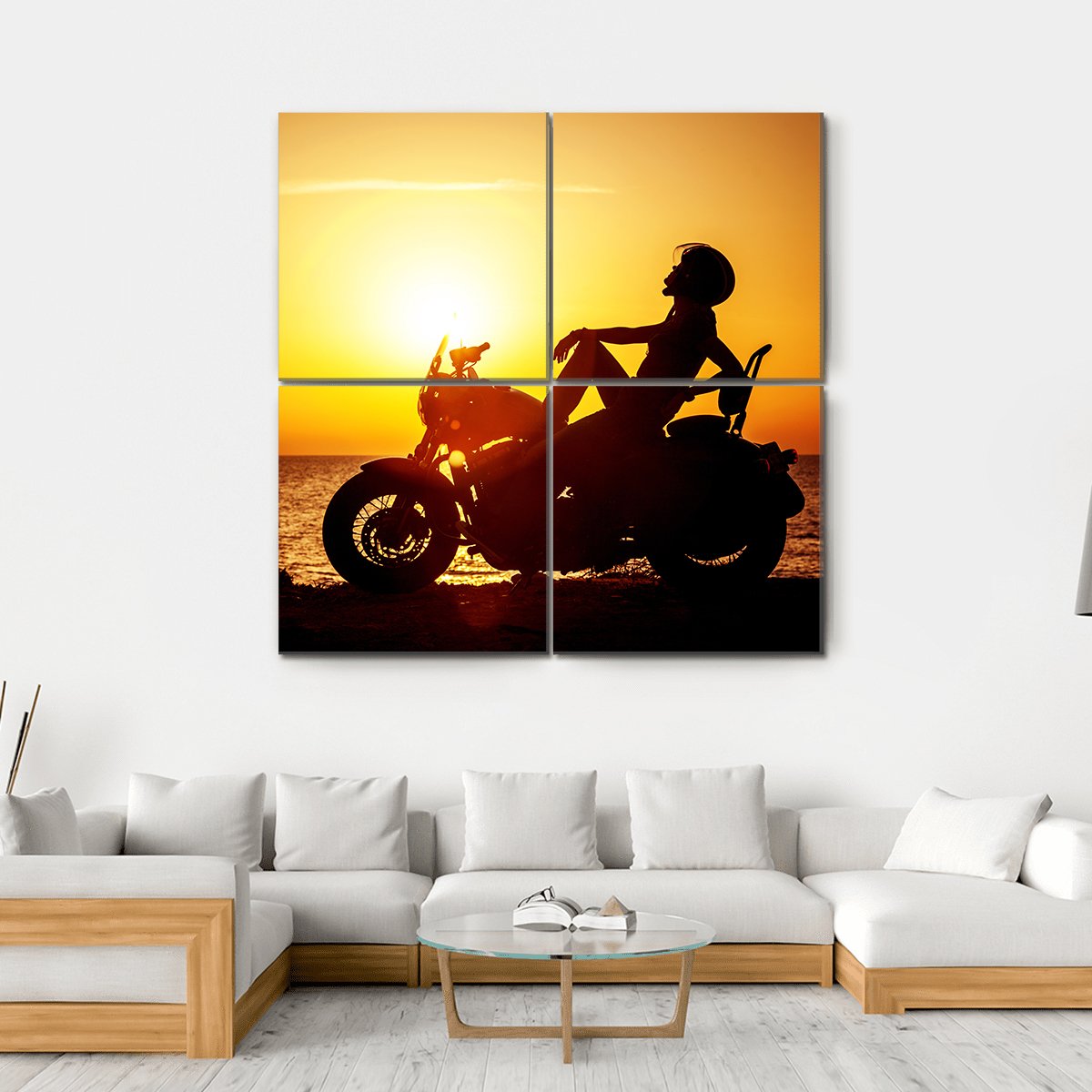 Motorcycle Traveling The World Girl Canvas Wall Art-4 Square-Gallery Wrap-17" x 17"-Tiaracle