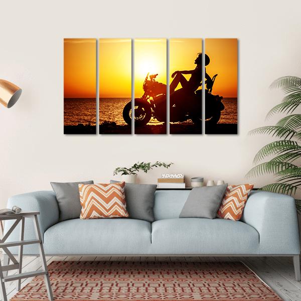 Motorcycle Traveling The World Girl Canvas Wall Art-5 Horizontal-Gallery Wrap-22&quot; x 12&quot;-Tiaracle