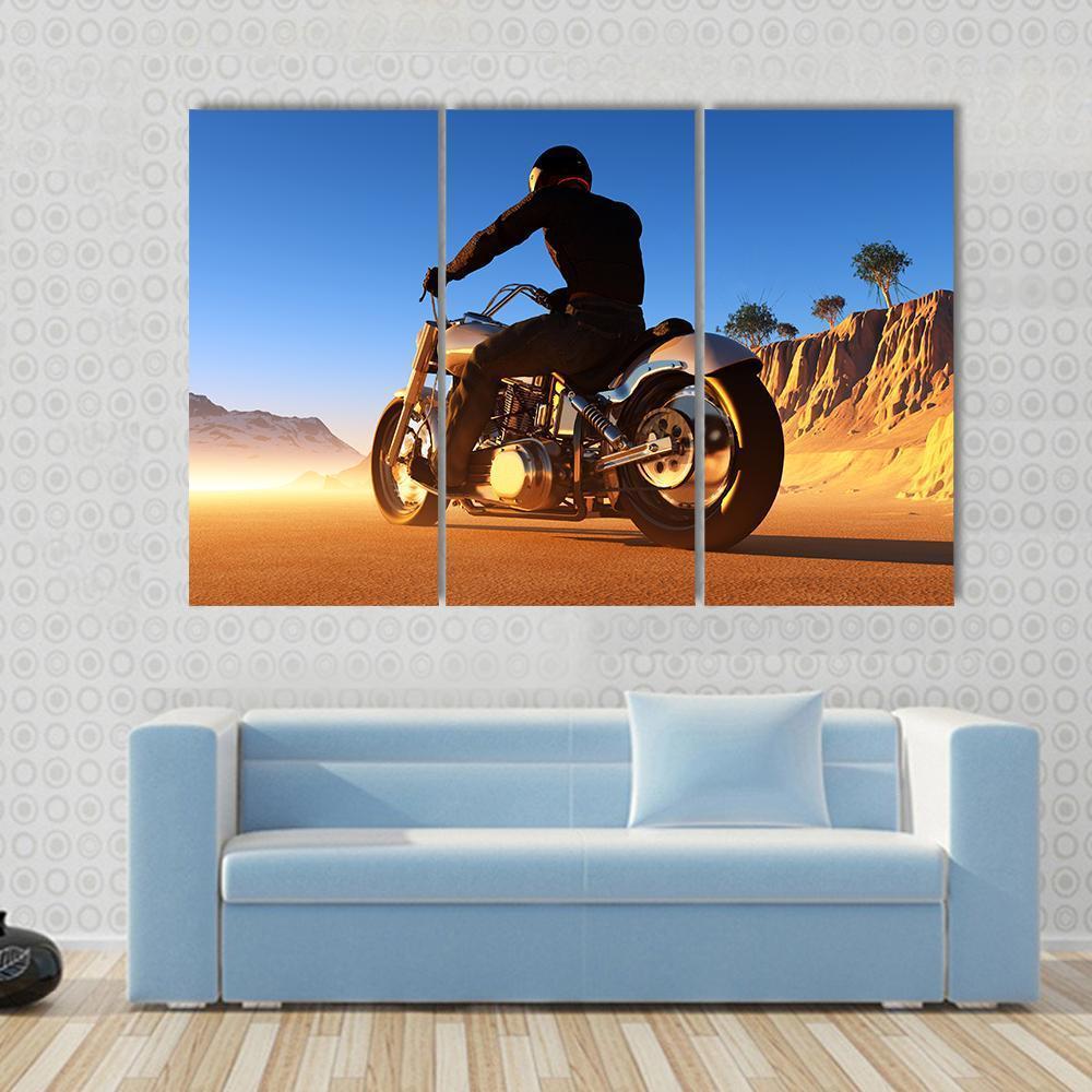 Bike Rider In Desert Canvas Wall Art-3 Horizontal-Gallery Wrap-37" x 24"-Tiaracle