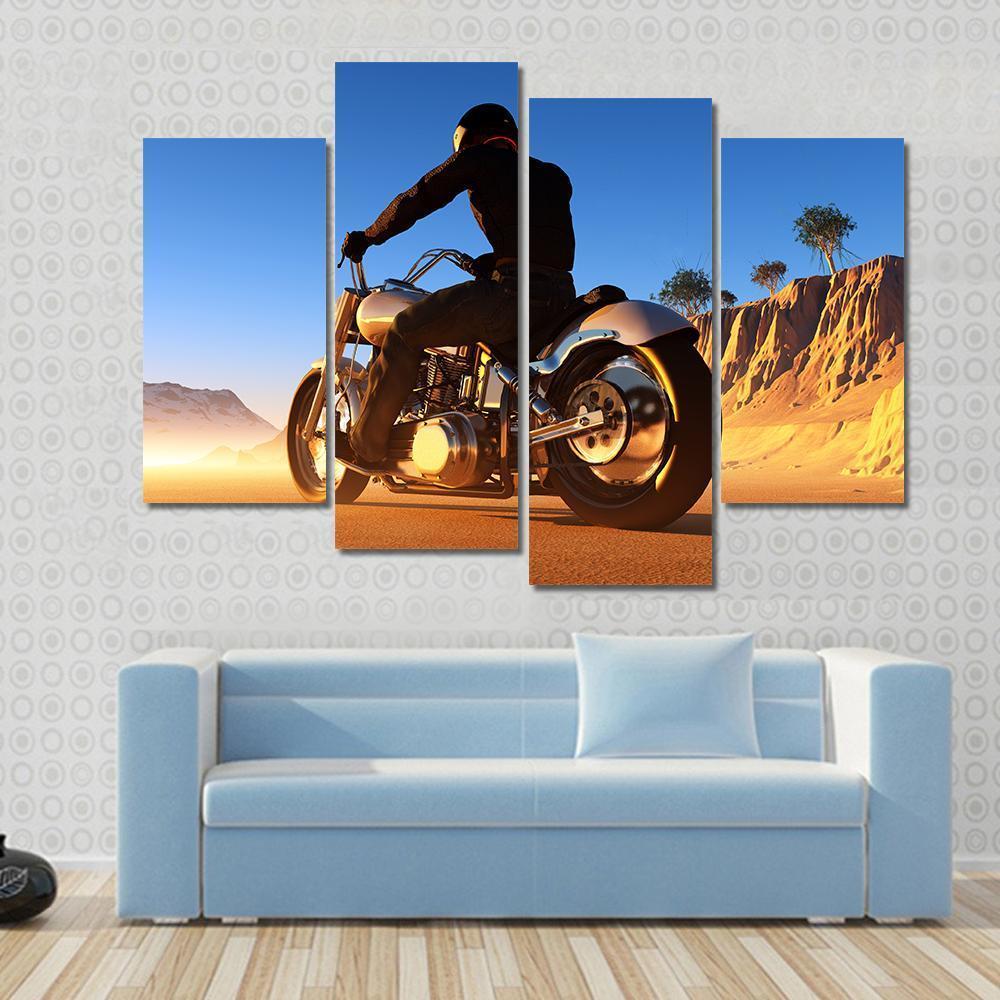 Bike Rider In Desert Canvas Wall Art-4 Pop-Gallery Wrap-50" x 32"-Tiaracle