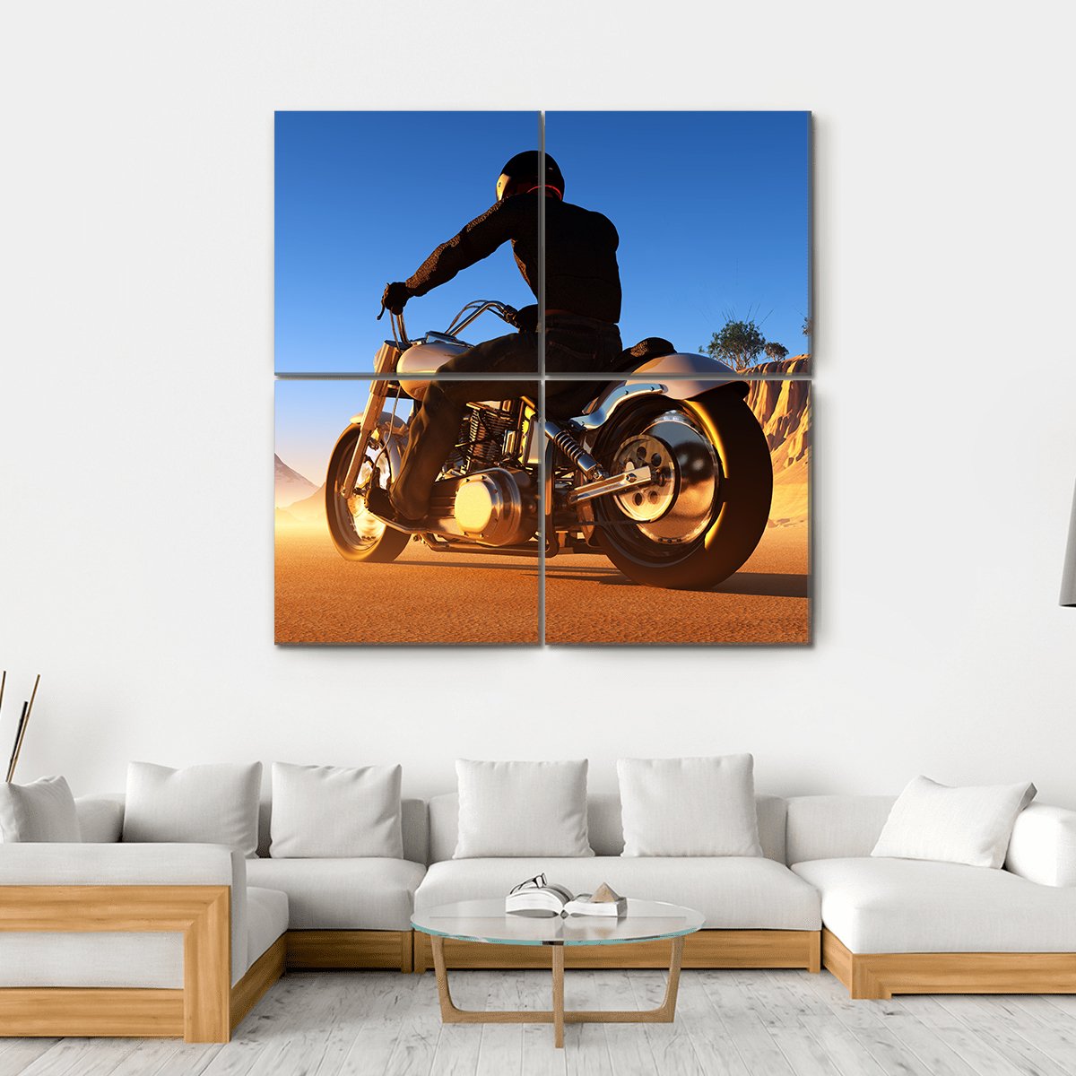 Bike Rider In Desert Canvas Wall Art-4 Square-Gallery Wrap-17" x 17"-Tiaracle