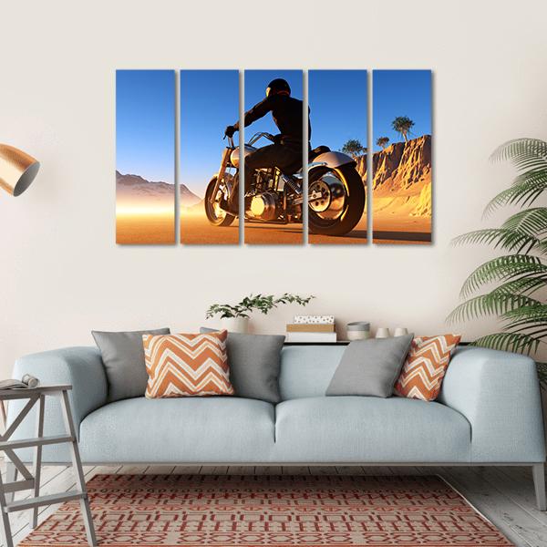 Bike Rider In Desert Canvas Wall Art-5 Horizontal-Gallery Wrap-22" x 12"-Tiaracle