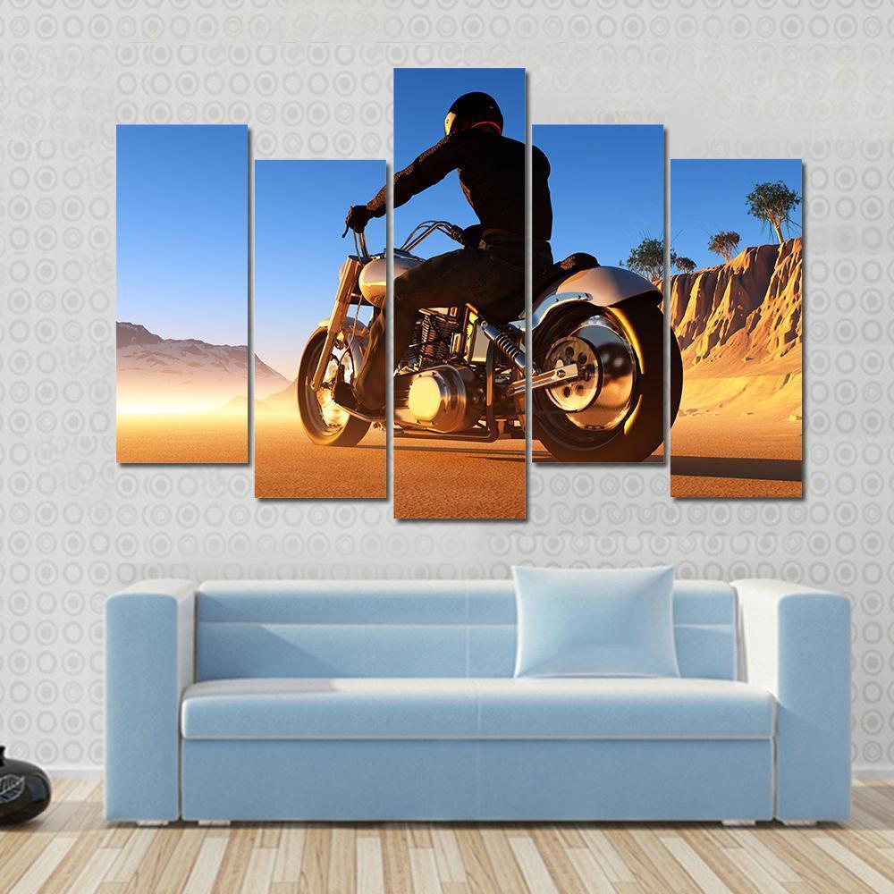 Bike Rider In Desert Canvas Wall Art-5 Pop-Gallery Wrap-47" x 32"-Tiaracle