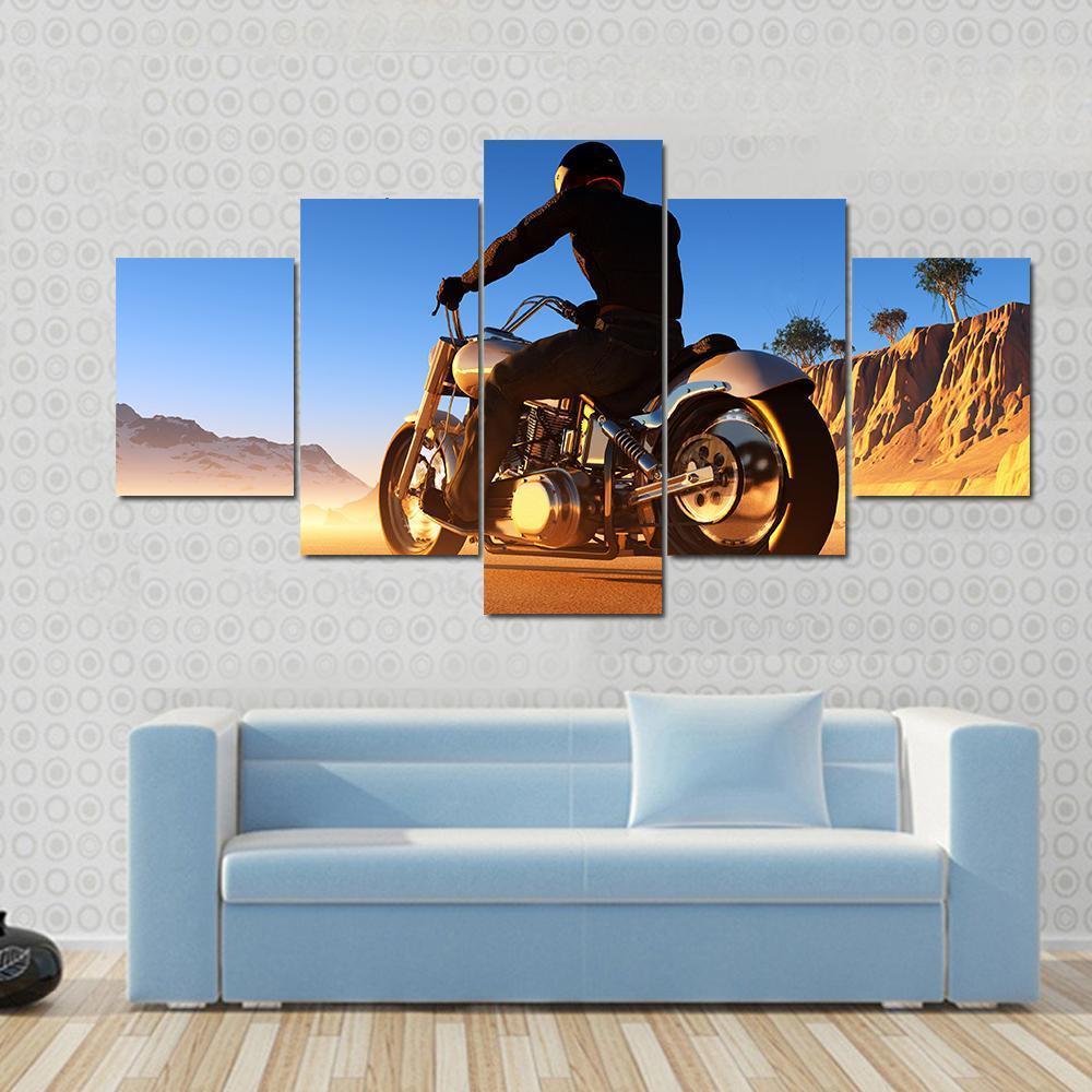 Bike Rider In Desert Canvas Wall Art-5 Star-Gallery Wrap-62" x 32"-Tiaracle