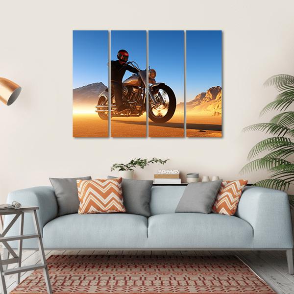 Motorcyclist In Desert Canvas Wall Art-4 Horizontal-Gallery Wrap-34" x 24"-Tiaracle