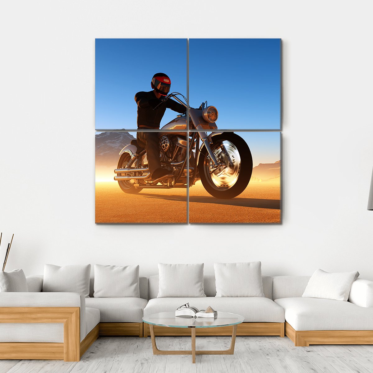 Motorcyclist In Desert Canvas Wall Art-4 Square-Gallery Wrap-17" x 17"-Tiaracle