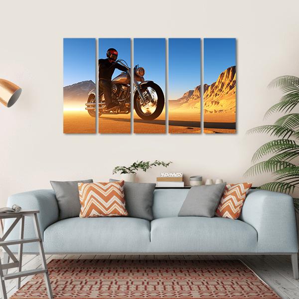Motorcyclist In Desert Canvas Wall Art-5 Horizontal-Gallery Wrap-22" x 12"-Tiaracle