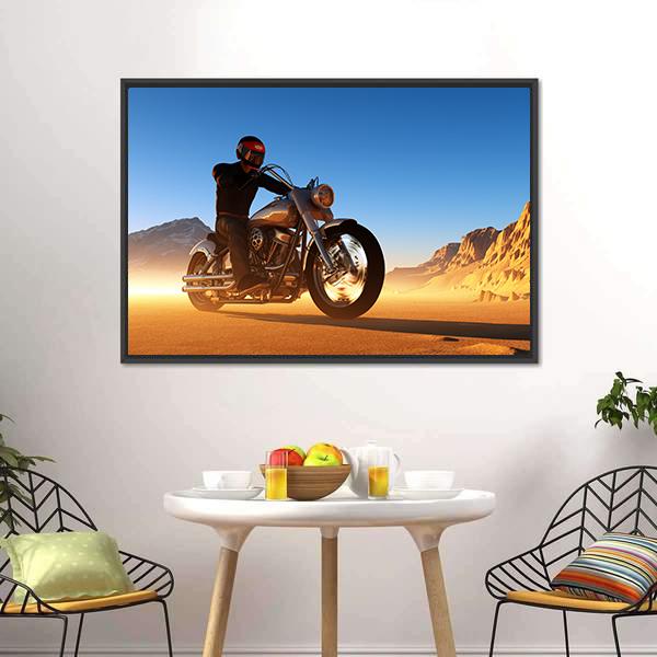 Motorcyclist In Desert Canvas Wall Art-3 Horizontal-Gallery Wrap-25&quot; x 16&quot;-Tiaracle