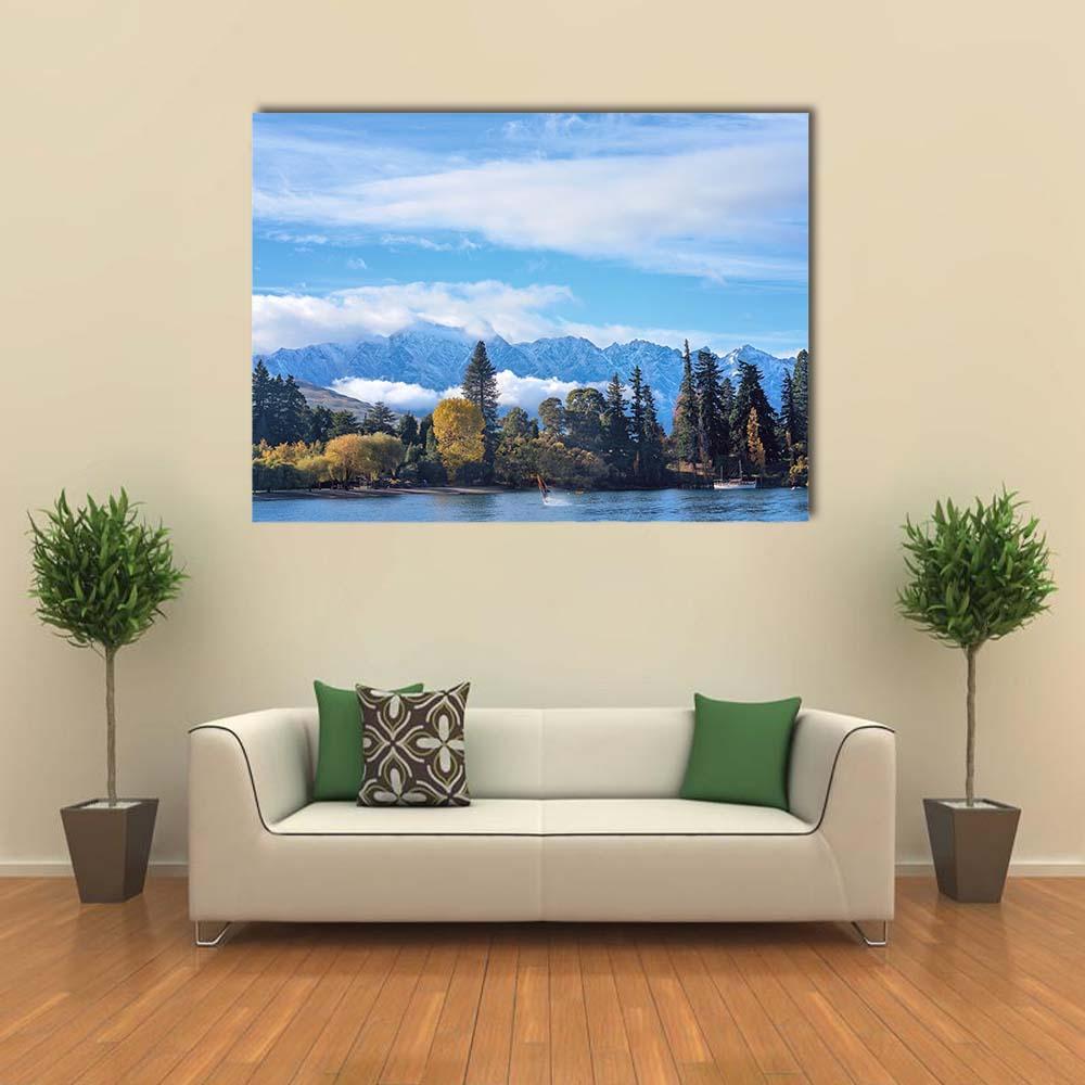Mounatins With Lake Wakatipu Canvas Wall Art-1 Piece-Gallery Wrap-48" x 32"-Tiaracle