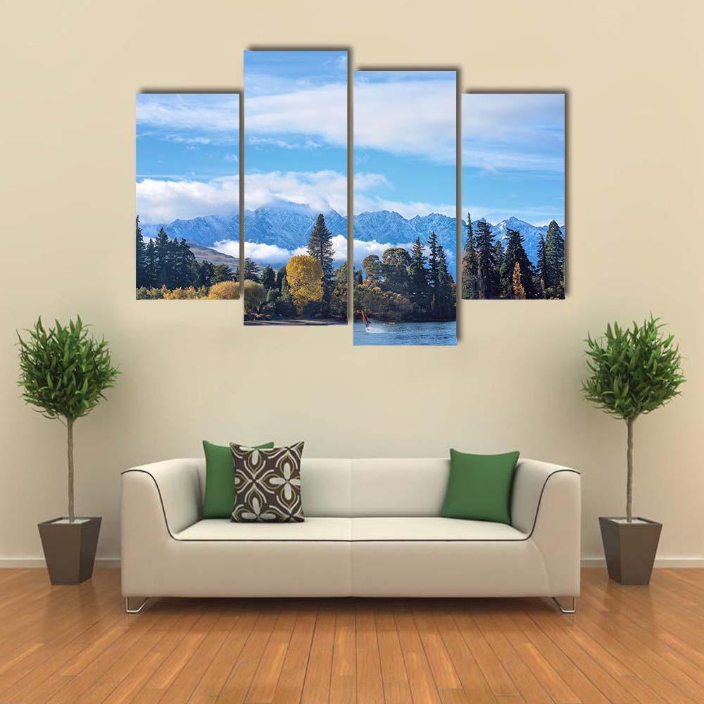 Mounatins With Lake Wakatipu Canvas Wall Art-4 Pop-Gallery Wrap-50" x 32"-Tiaracle