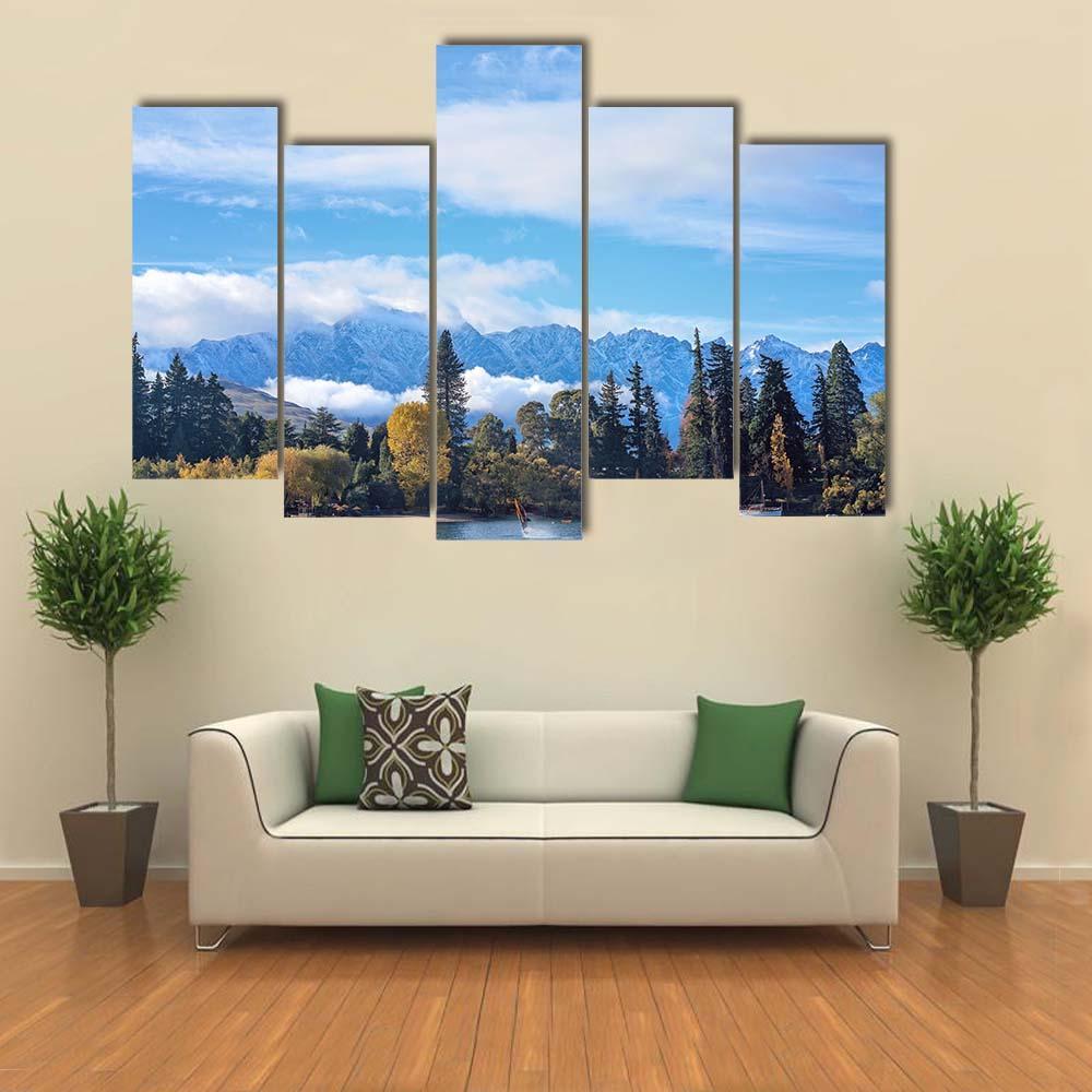 Mounatins With Lake Wakatipu Canvas Wall Art-5 Pop-Gallery Wrap-47" x 32"-Tiaracle