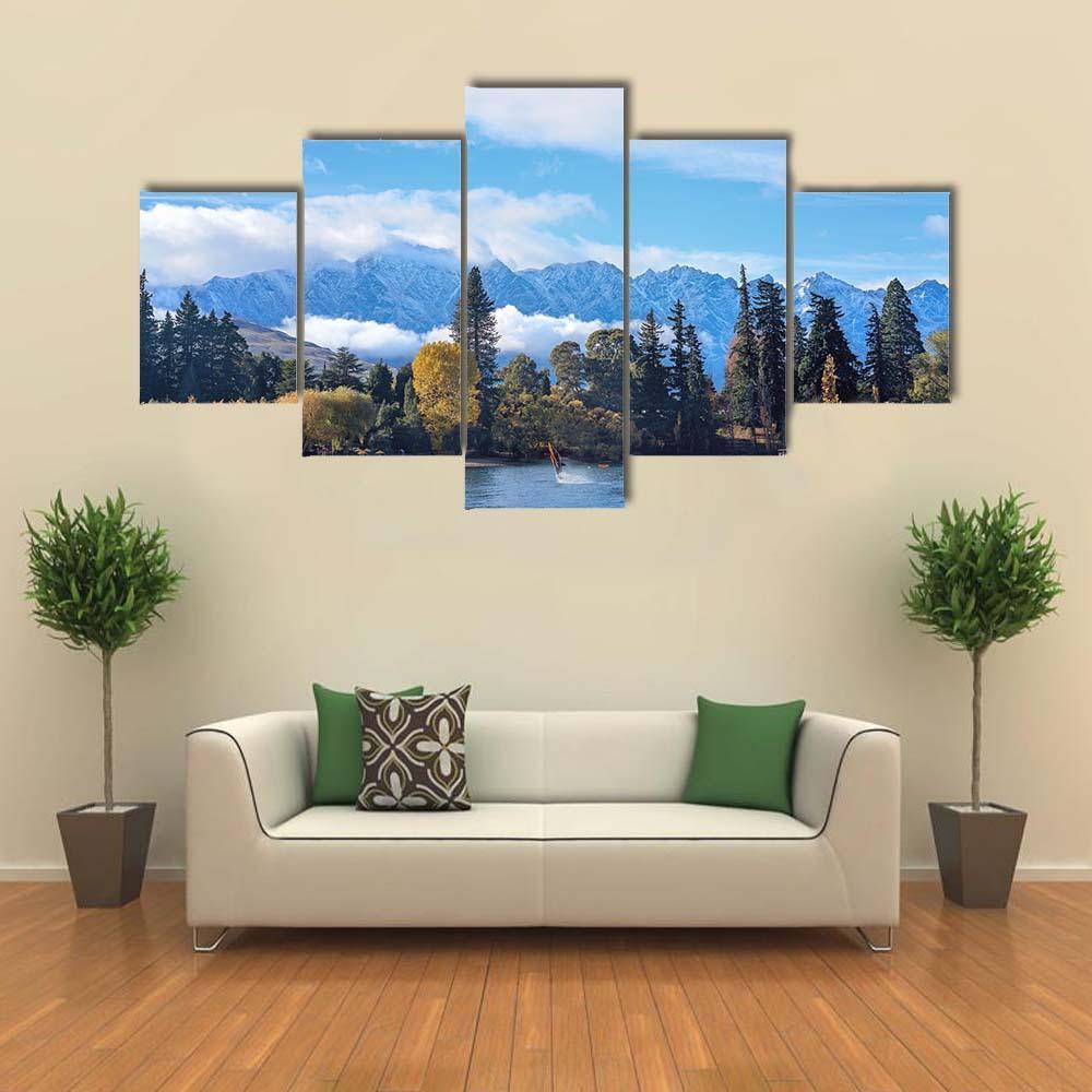 Mounatins With Lake Wakatipu Canvas Wall Art-5 Star-Gallery Wrap-62" x 32"-Tiaracle