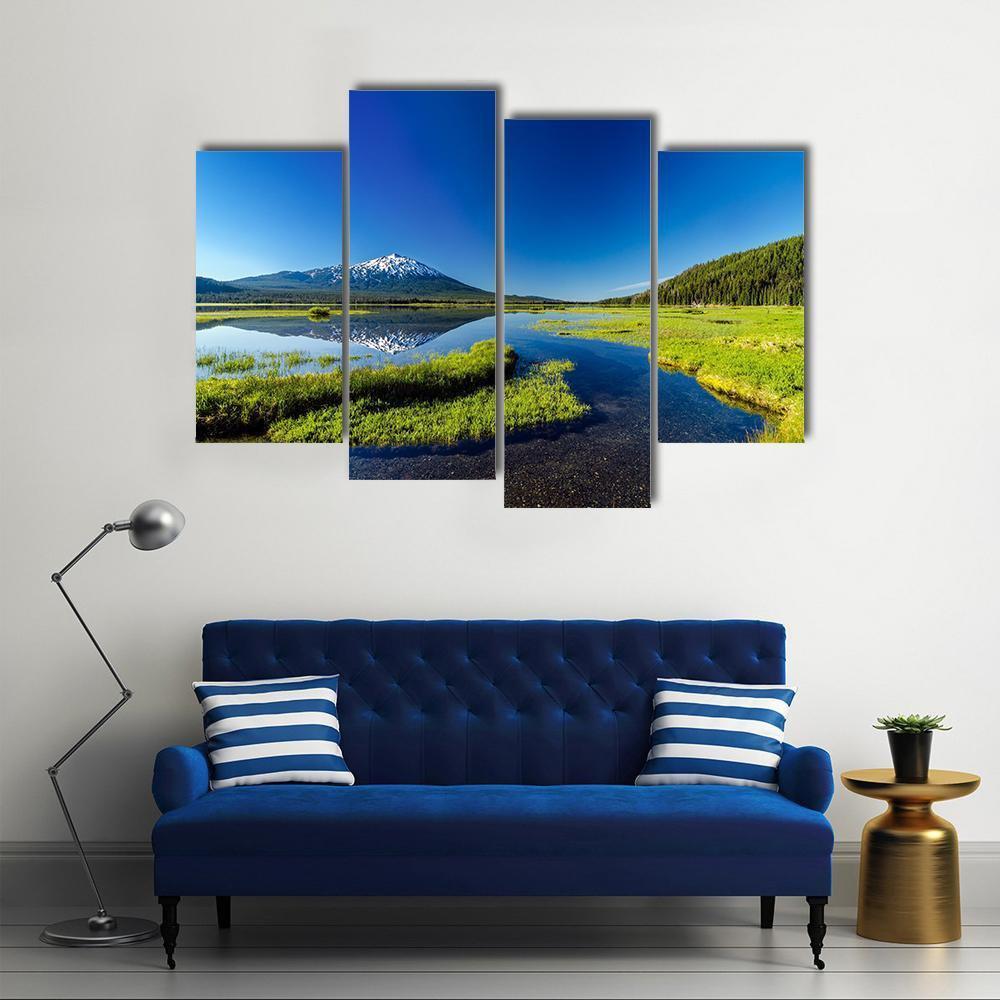 Mount Bachelor From Lake Canvas Wall Art-4 Pop-Gallery Wrap-50" x 32"-Tiaracle