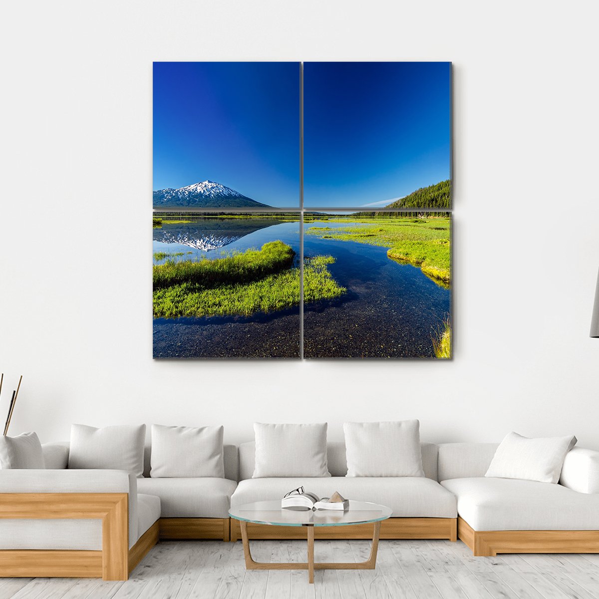 Mount Bachelor From Lake Canvas Wall Art-4 Square-Gallery Wrap-17" x 17"-Tiaracle