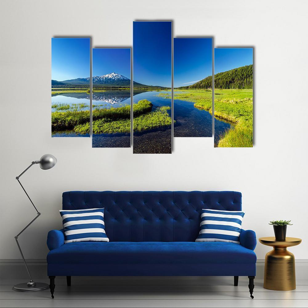 Mount Bachelor From Lake Canvas Wall Art-5 Pop-Gallery Wrap-47" x 32"-Tiaracle