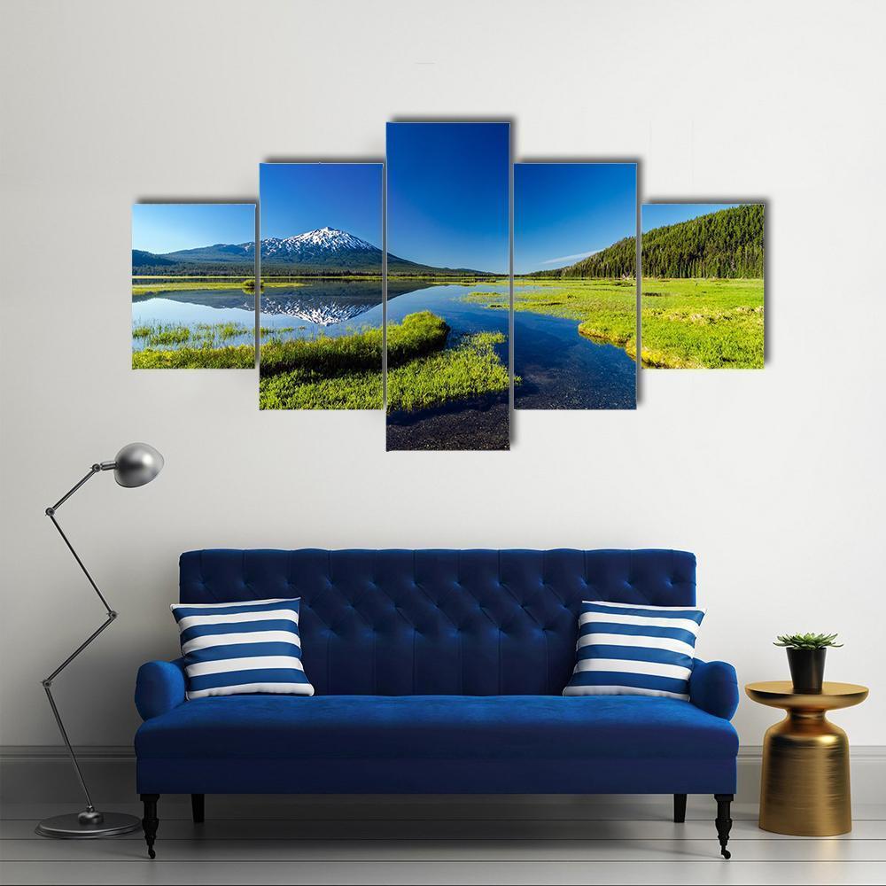 Mount Bachelor From Lake Canvas Wall Art-5 Star-Gallery Wrap-62" x 32"-Tiaracle