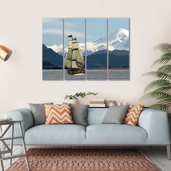 Mount Baker & Sailing Ship Canvas Wall Art-4 Horizontal-Gallery Wrap-34" x 24"-Tiaracle