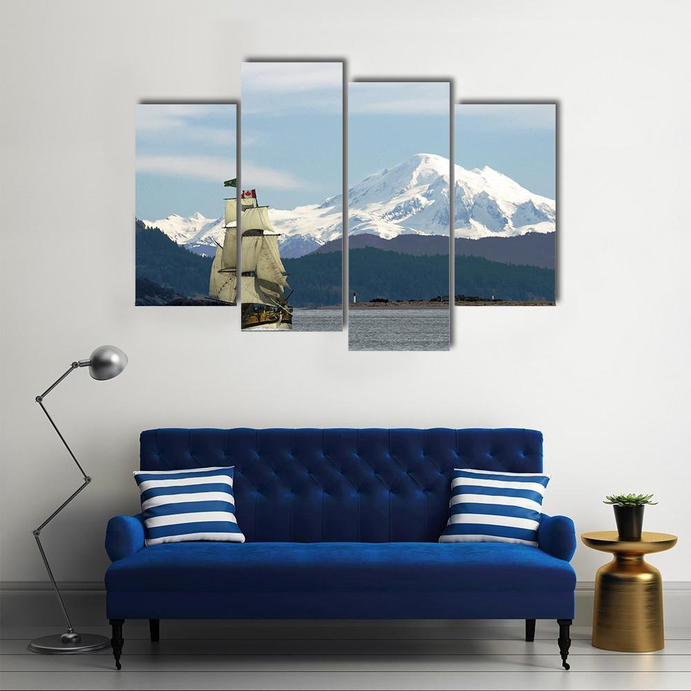 Mount Baker &amp; Sailing Ship Canvas Wall Art-4 Pop-Gallery Wrap-50" x 32"-Tiaracle