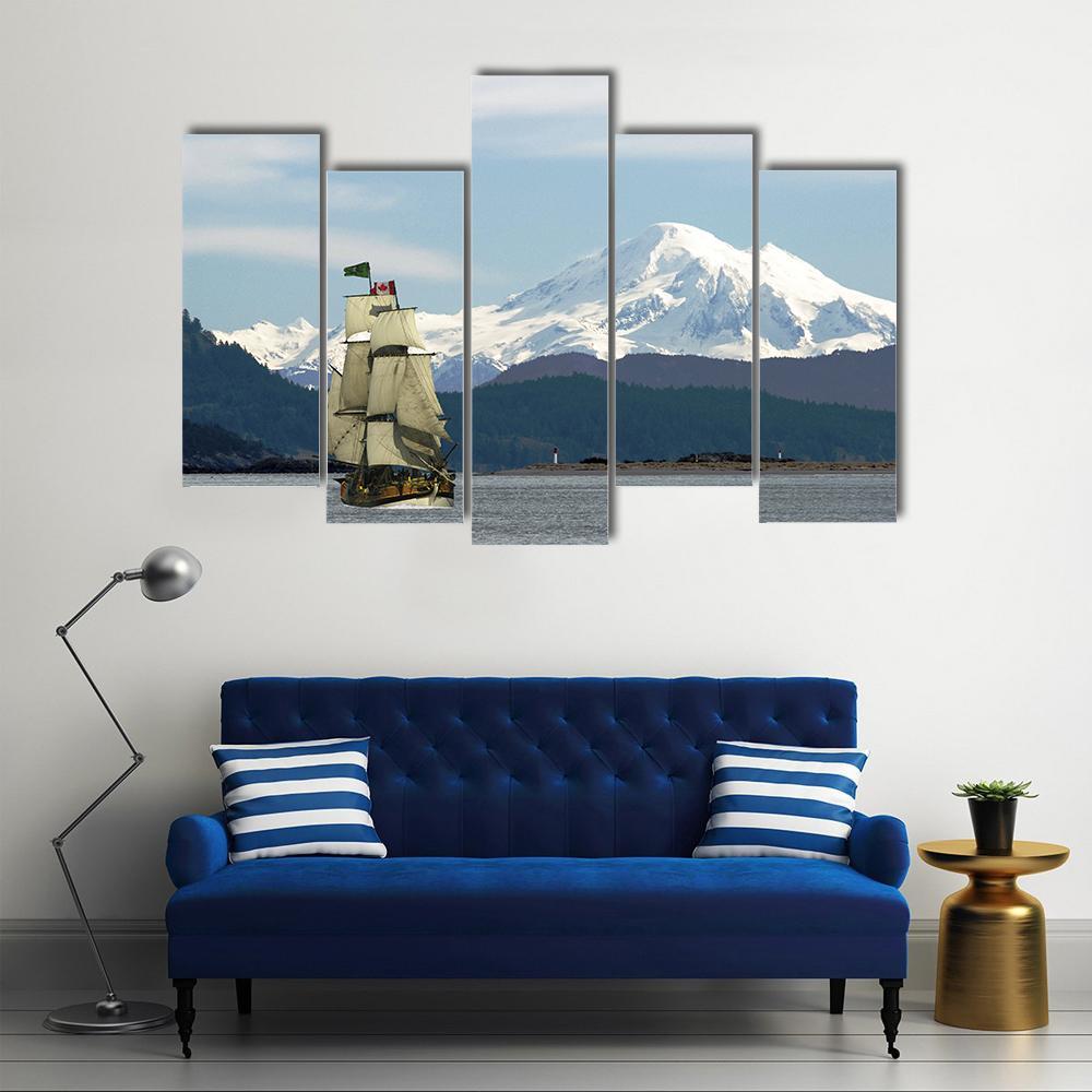 Mount Baker &amp; Sailing Ship Canvas Wall Art-5 Pop-Gallery Wrap-47" x 32"-Tiaracle