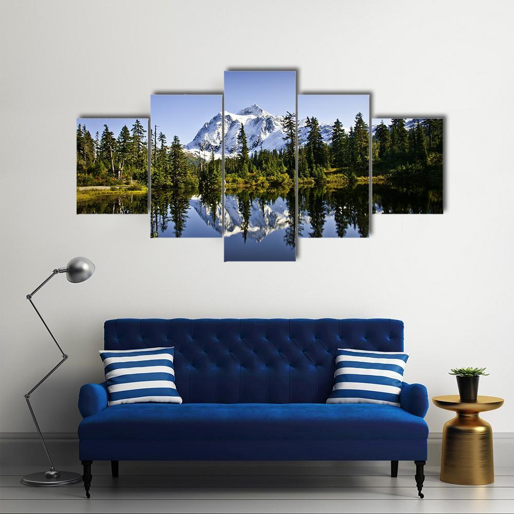 Mount Baker With Lake Canvas Wall Art-5 Star-Gallery Wrap-62" x 32"-Tiaracle