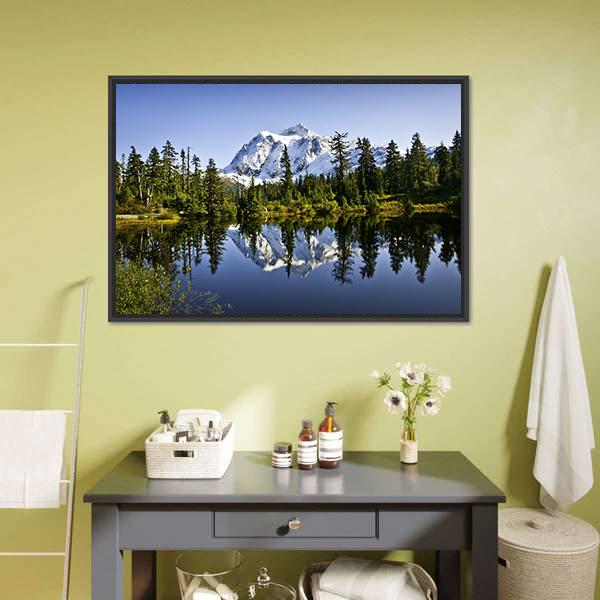 Mount Baker With Lake Canvas Wall Art-1 Piece-Floating Frame-24" x 16"-Tiaracle