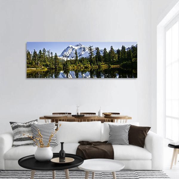 Mount Baker With Lake Panoramic Canvas Wall Art-1 Piece-36" x 12"-Tiaracle