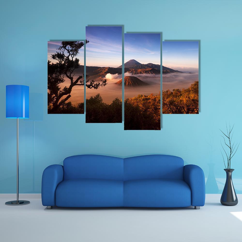 Mount Bromo Volcanoes Canvas Wall Art-4 Pop-Gallery Wrap-50" x 32"-Tiaracle