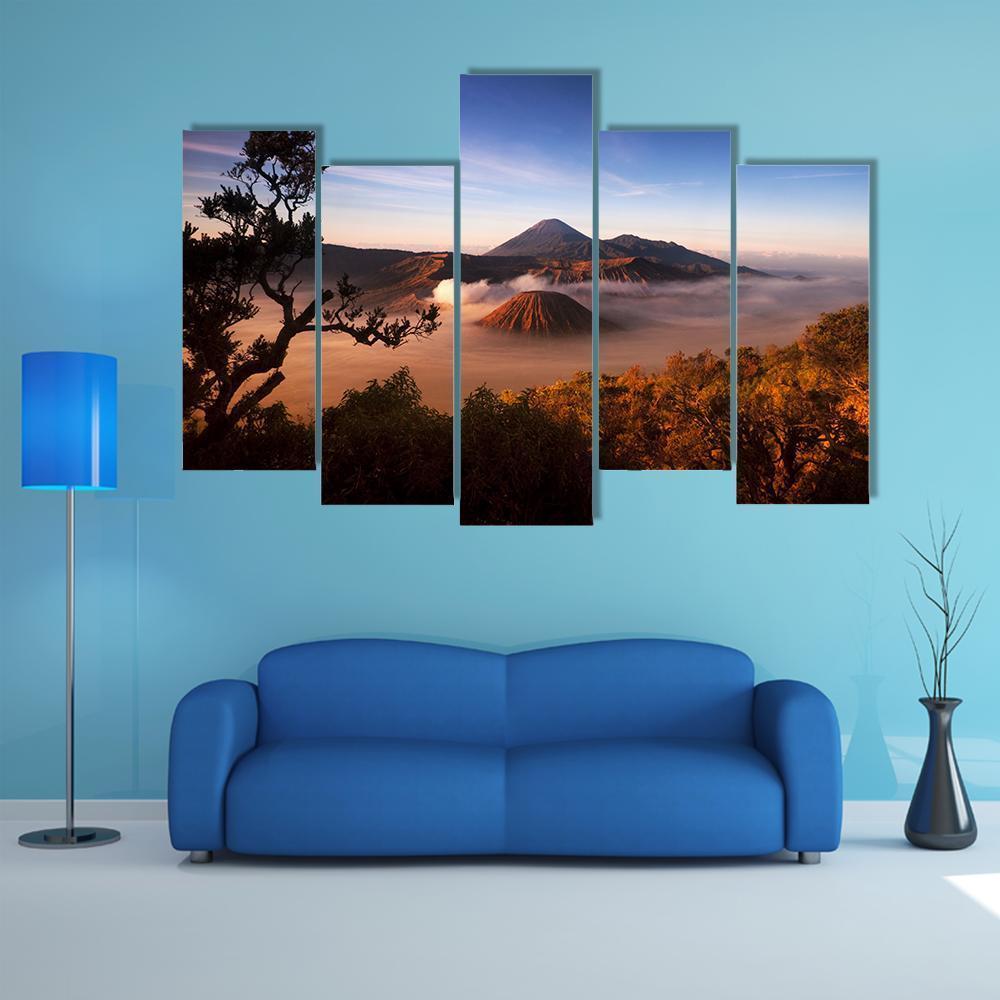 Mount Bromo Volcanoes Canvas Wall Art-5 Pop-Gallery Wrap-47" x 32"-Tiaracle