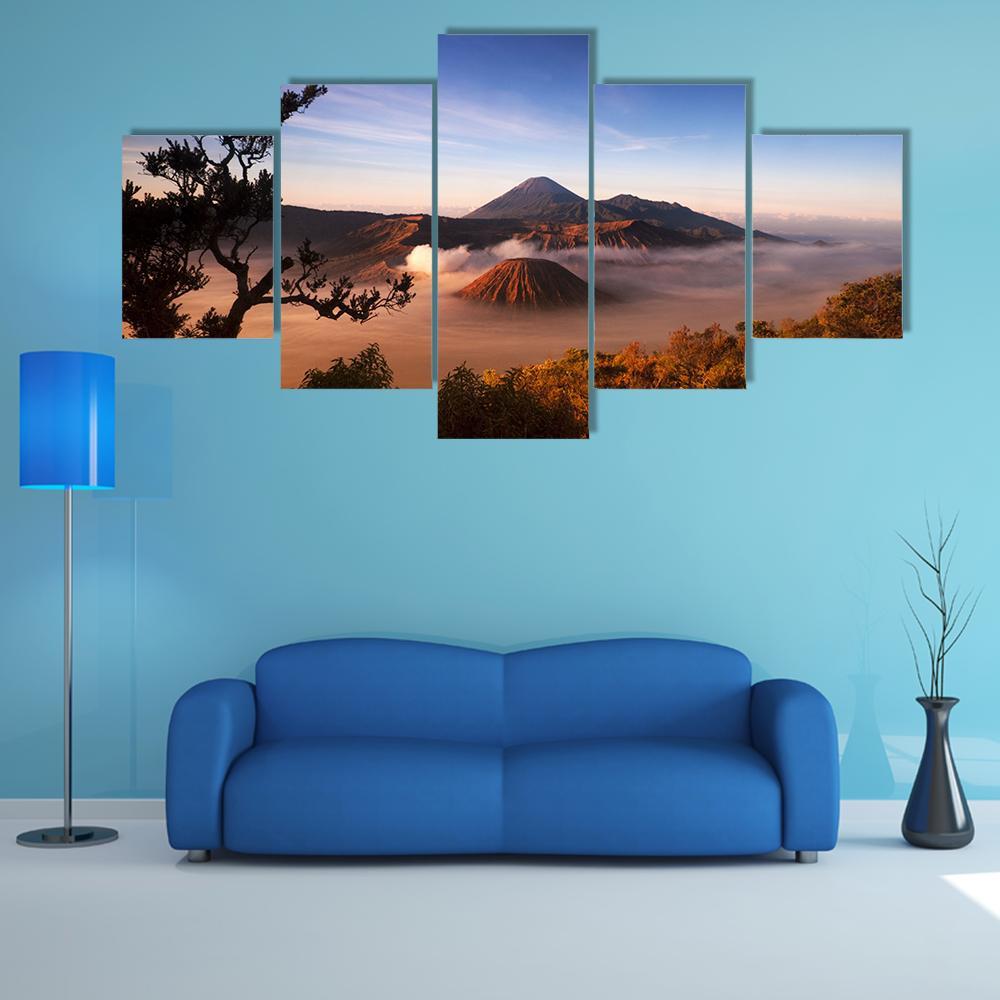 Mount Bromo Volcanoes Canvas Wall Art-5 Star-Gallery Wrap-62" x 32"-Tiaracle