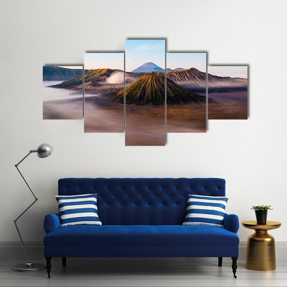 Mist On Mount Bromo Canvas Wall Art-5 Star-Gallery Wrap-62" x 32"-Tiaracle