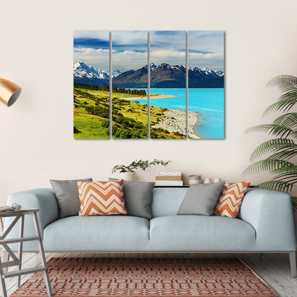 Mount Cook And Pukaki Lake Canvas Wall Art-4 Horizontal-Gallery Wrap-34" x 24"-Tiaracle