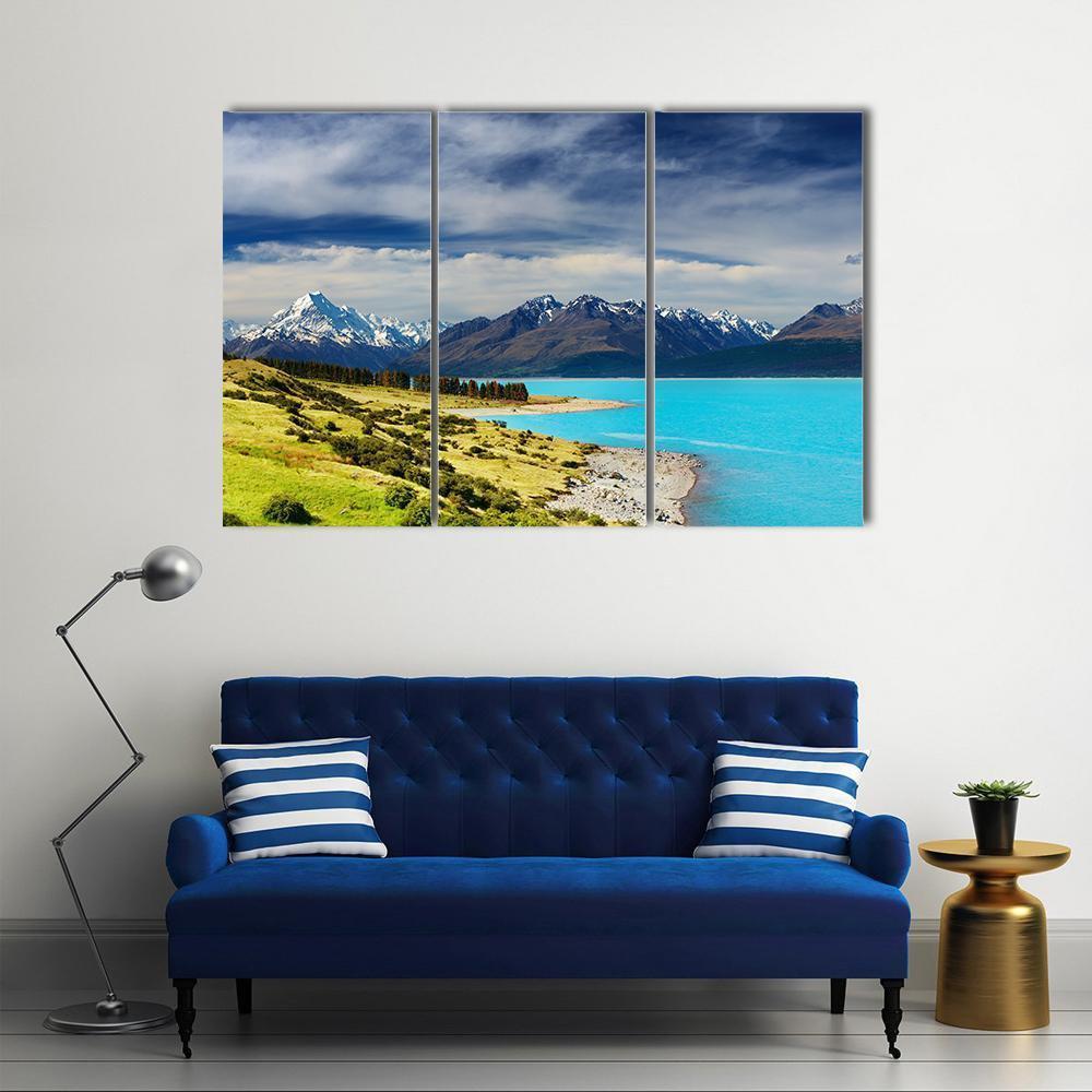 Mount Cook And Pukaki Lake Canvas Wall Art-3 Horizontal-Gallery Wrap-37" x 24"-Tiaracle