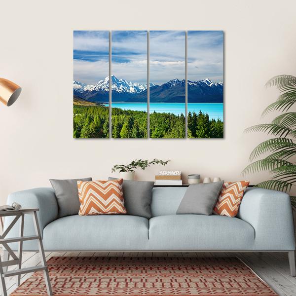 Mount Cook &amp; Pukaki Lake Canvas Wall Art-4 Horizontal-Gallery Wrap-34" x 24"-Tiaracle