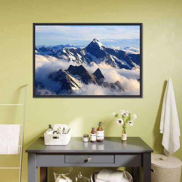 Mount Cook Peak Canvas Wall Art-1 Piece-Floating Frame-24" x 16"-Tiaracle