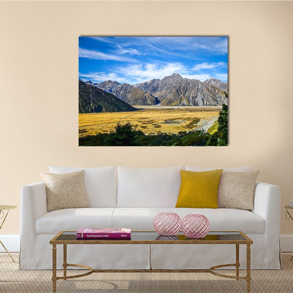 Mount Cook Landscape Canvas Wall Art-5 Star-Gallery Wrap-62" x 32"-Tiaracle