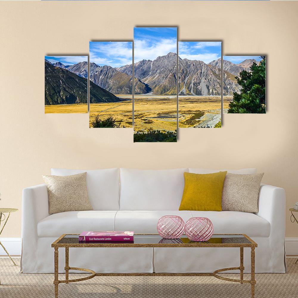 Mount Cook Landscape Canvas Wall Art-5 Star-Gallery Wrap-62" x 32"-Tiaracle